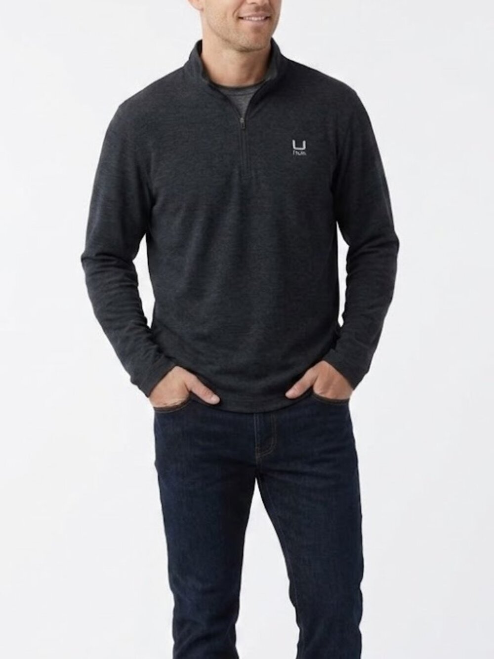 HUK Men's Leeward Lightweight Fleece 1/4 Zip Golf Pullover Black Size M NWT